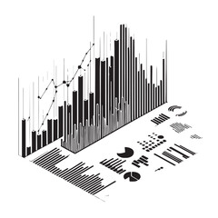 Naklejka premium Black Data chart Silhouette Vector, High Quality Illustration on White Background