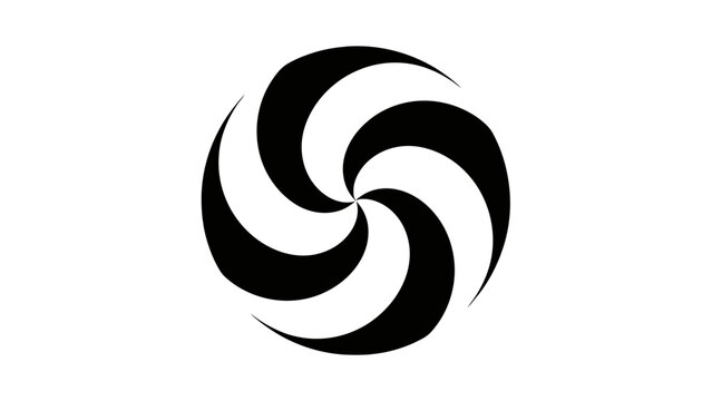 Abstract Black Swirling S-Shape Circular Symbol, Isolated White Background.