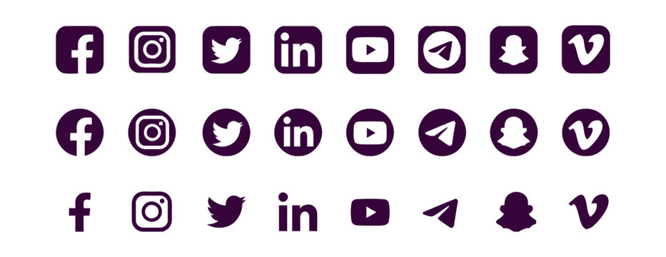 Set of social media icons in different shapes