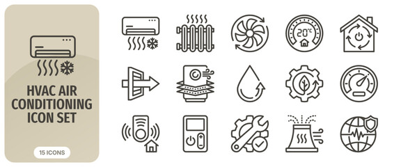 Hvac air conditioning icon set, thin line style, heating, ventilation and air conditioning symbols, vector illustration © Abir Creative Studio