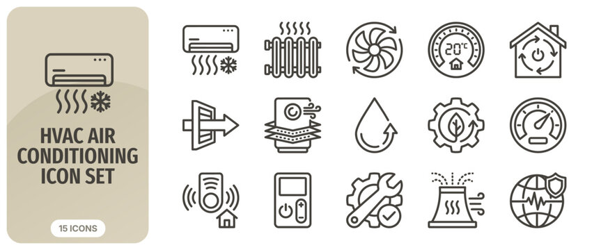 Hvac air conditioning icon set, thin line style, heating, ventilation and air conditioning symbols, vector illustration