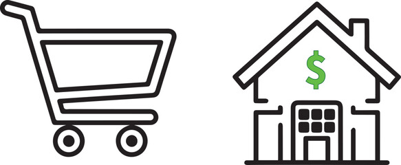 E commerce and real estate icons shopping cart and house with dollar sign © MDMOYNULISLAM