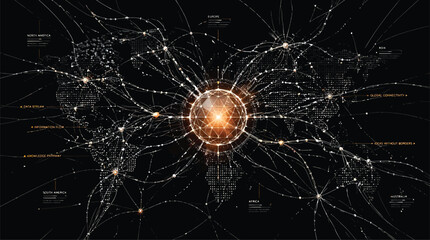 Global Network Connections Digital World Map Abstract Technology Concept. © Jaks