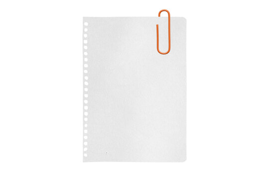 white sheet torn from a notebook on a transparent background with a colored paper clip