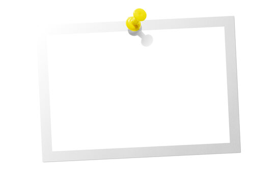 Photo card attached with a push pin isolated on a transparent background.