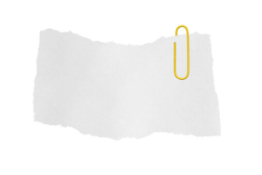 white sheet torn from a notebook on a transparent background with a colored paper clip