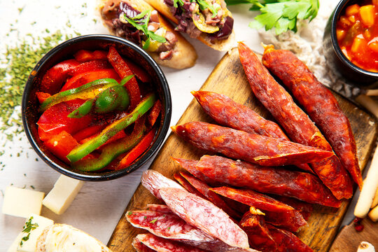 Assortment of spanish tapas or italian antipasti.