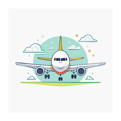 Fototapeta premium Flat design airplane with clouds and sun