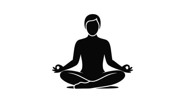 Person sits in a lotus meditation pose representing inner peace and mindfulness in a simplified silhouette.