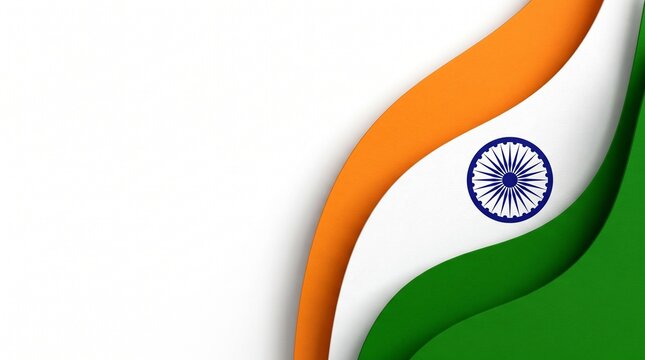 Abstract wavy paper cut layers showing the flag of india with bright vibrant colors