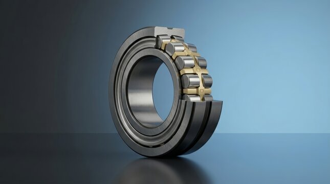 Industrial axial bearing 3D render, thrust bearing assembly, high load axial support component, precision thrust roller bearing