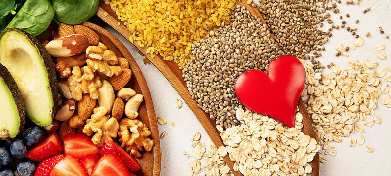 Healthy food for heart. Heart-healthy diet products.