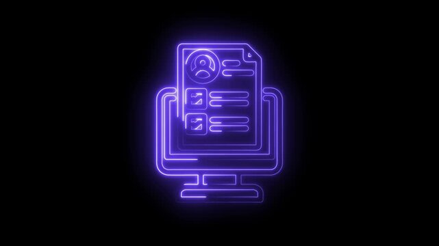 Glowing Neon Resume Profile Icon on Computer Screen Abstract Digital Interface Futuristic