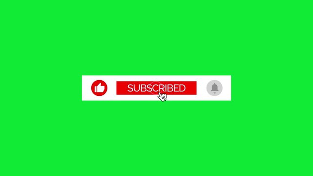 Interactive subscribe button with a cursor clicking isolated on a green background for channel promotion.	
