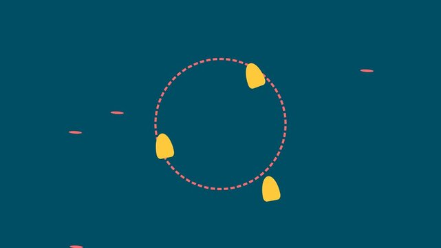 Abstract Animation of Yellow Shapes Rotating Around a Circular Path.