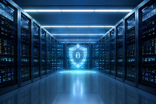 AI generated data center cloud computing security infrastructure protected server networks cybersecurity technology secure digital operations