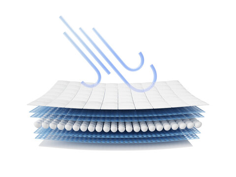 Windproof fabric structure 3D icon, layered effect with wind resistant. Breathable membrane material to block cold air. Lightweight nylon, polyester, softshell, windbloc or gore tex