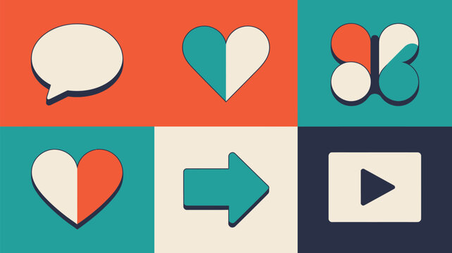Heart icons and speech bubbles are arranged in a colorful grid to represent digital communication.