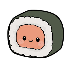 Cute California Roll Sushi Cartoon Vector Illustration, Kawaii Maki Sushi with Face, Japanese Food Icon © Ruang