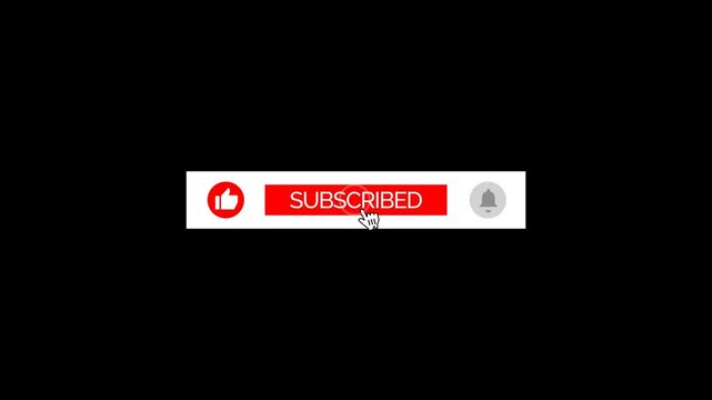 Interactive subscribe button with a cursor clicking isolated on a transparent background for channel promotion.	
