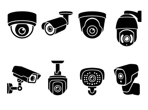 cctv security camera icon set black vector collection for surveillance safety and monitoring systems concept