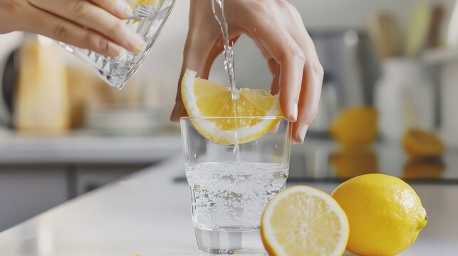 Fresh lemonade preparation with squeezed lemons.