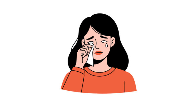 Unhappy woman crying and wiping tears with a tissue