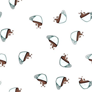 pattern spill coffee cup splash cartoon. liquid caffeine, espresso steam, aroma latte spill coffee cup splash sign vector