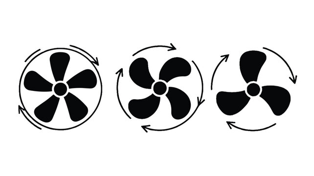 An illustration depicts three black fans with arrows showing rotation.