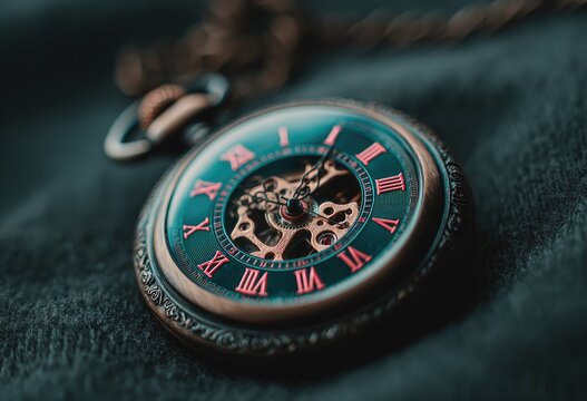 Antique pocket watch on dark fabric