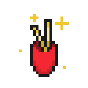 Red Fortune Telling Cup with Tally Sticks, Pixel Art Iocn, Isolated