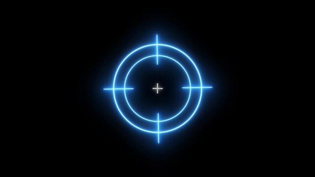 Neon blue digital target reticle overlay, hud interface for gaming and sci-fi motion scope