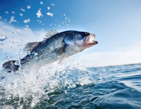 Fish leaping from water, splashing