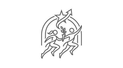 Obraz premium Two runners passing torch in relay race line art.