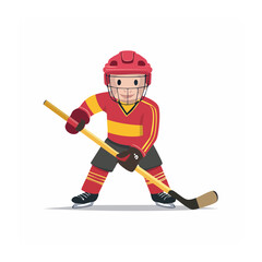 Fototapeta premium Cartoon hockey player with stick and helmet