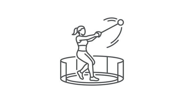 Woman athlete practicing hammer throw on platform.