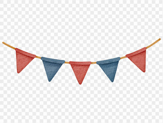 Obraz premium Watercolor patriotic triangle bunting festive hanging banner illustration Vector.