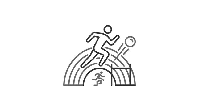 Hurdles runner jumping on track line art illustration.