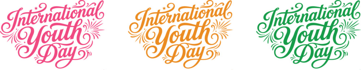 International youth day typography variations pink green and teal © sharmin