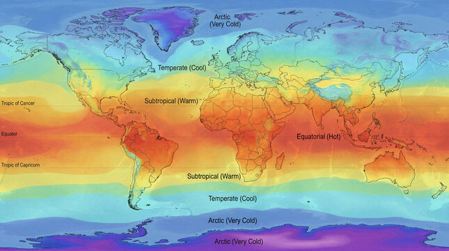 World Climate Zones Map Showing Global Temperature Distribution