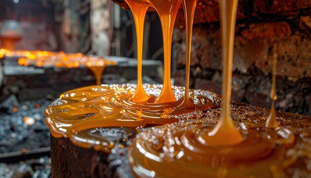 Molten Orange Wax Drips and Flows Creating Intricate Patterns for Lost Wax Casting Process
