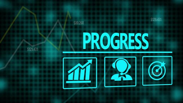 Progress business concept on a flashing computer monitor with moving graphs and data.