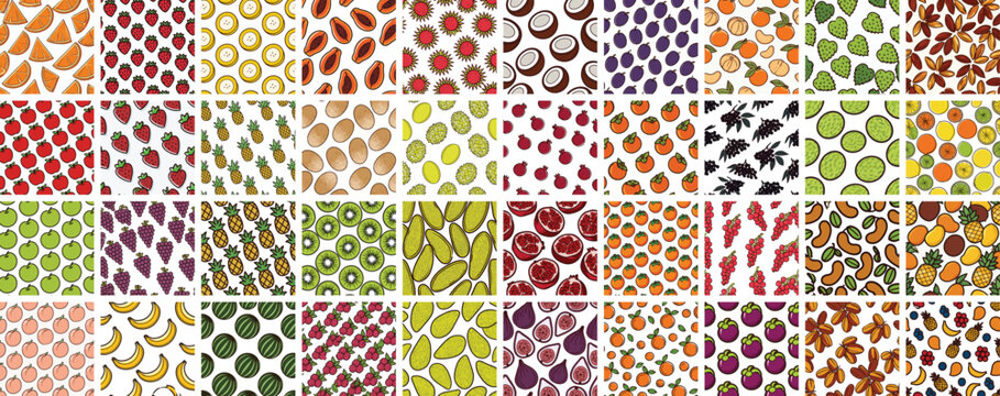 A Collection of Colorful Fruit Pattern Designs Displayed in a Digital Grid Layout
