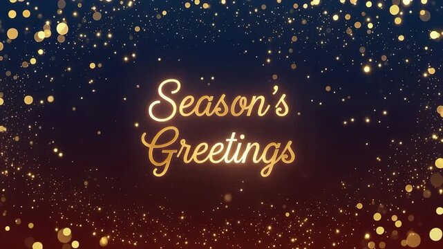 season's greetings gold text animation with glowing particle background 4K Ai HD high quality video. 