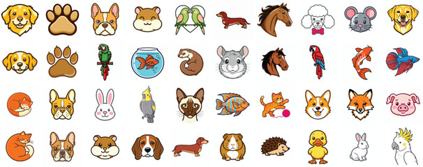 Fototapeta premium A Collection of Various Cute Animal Icons Illustrated in a Flat Pixel Art Style