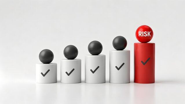 Ascending risk assessment chart featuring a red high risk peak indicating critical business vulnerability and compliance evaluation
