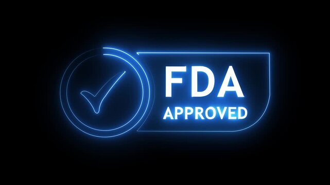 glowing neon FDA Approved icon Food and Drug Administration label. FDA Approved Check Mark icon. FDA Approval icon and Medical Research, Healthcare Regulation and Pharmaceutical Process