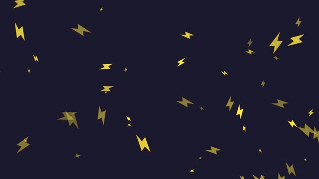 Animated yellow lightning bolt falling on dark blue animation background