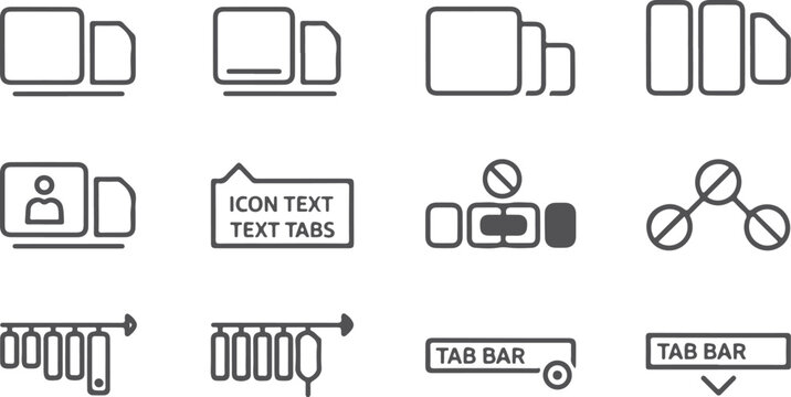 UI icons representing documents tabs and network connections on transparent background.