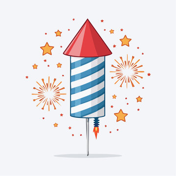 Cartoon Firework Rocket with Stars and Sparkles
